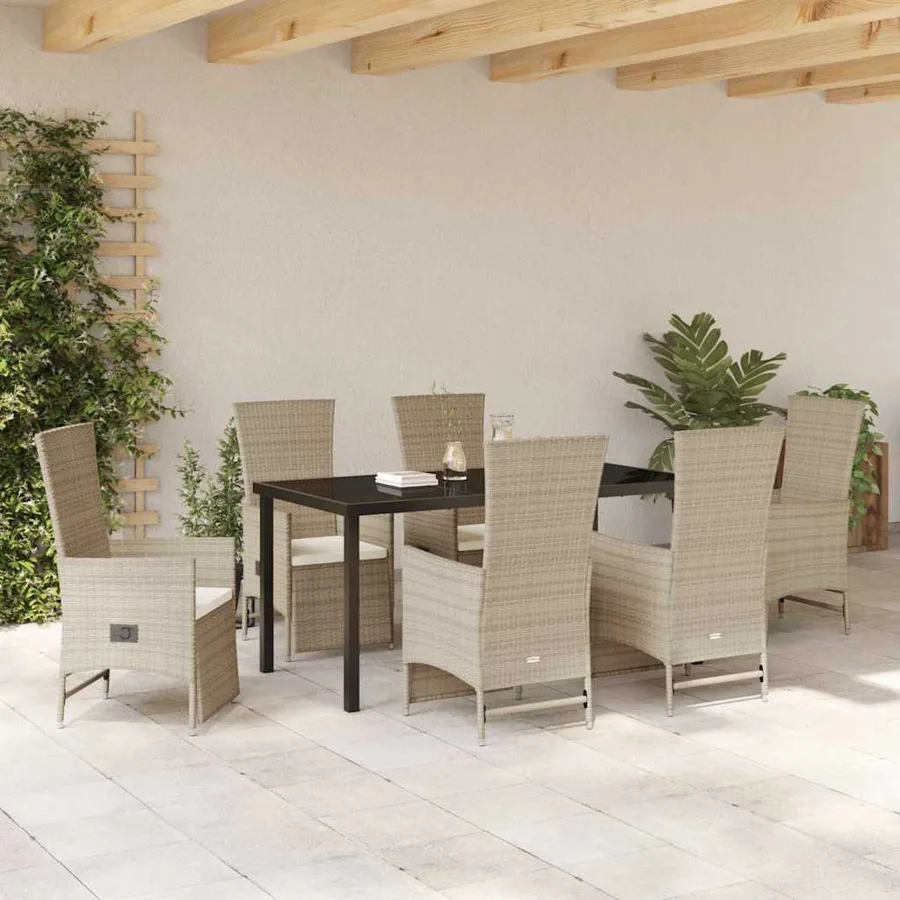 Ensemble de salle à manger pour jardin 7 pcs Beige polyrotin - 4