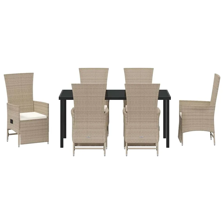 Ensemble de salle à manger pour jardin 7 pcs Beige polyrotin - 7