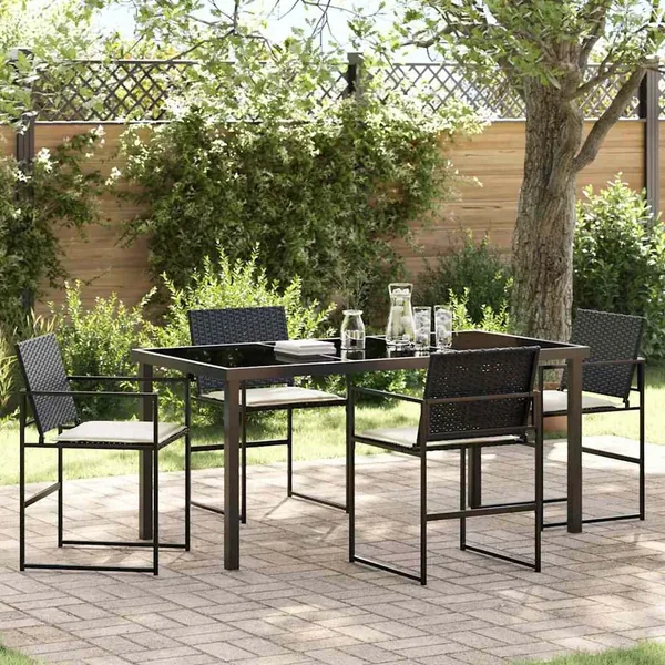 Ensemble de salle à manger pour jardin 5 pcs Noir et Crème