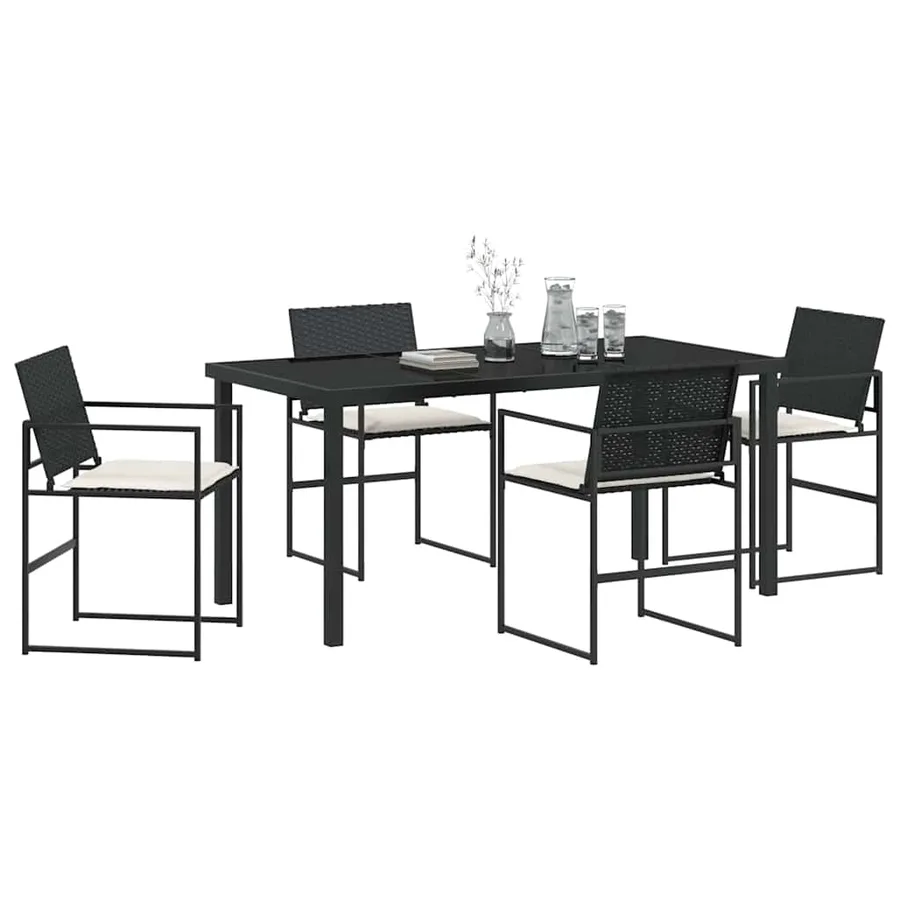 Ensemble de salle à manger pour jardin 5 pcs Noir et Crème - 3