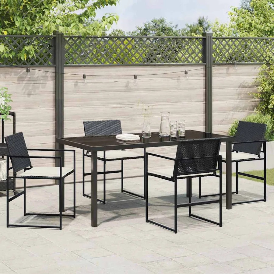 Ensemble de salle à manger pour jardin 5 pcs Noir et Crème - 4