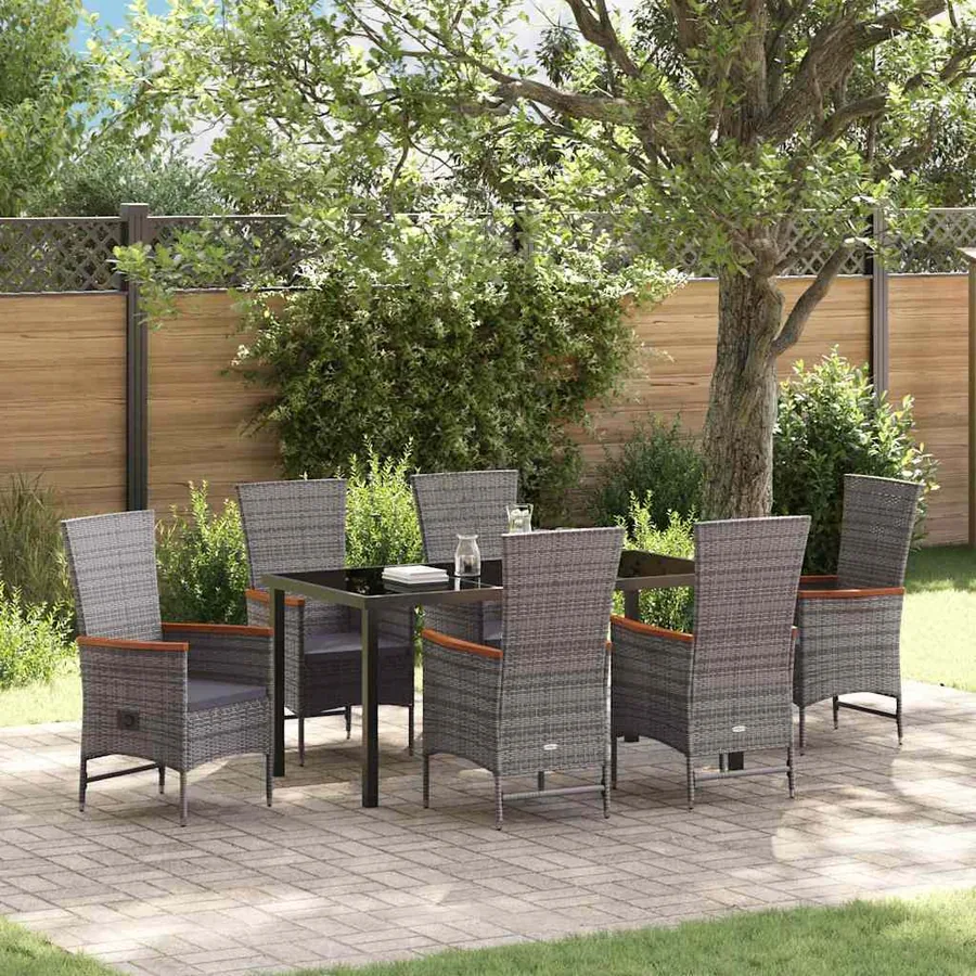 Ensemble de salle à manger pour jardin avec coussin 7 pcs Gris