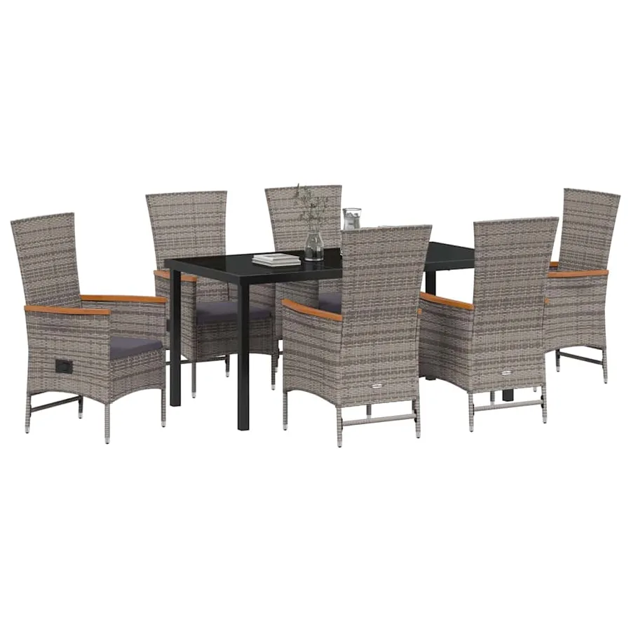Ensemble de salle à manger pour jardin avec coussin 7 pcs Gris - 3