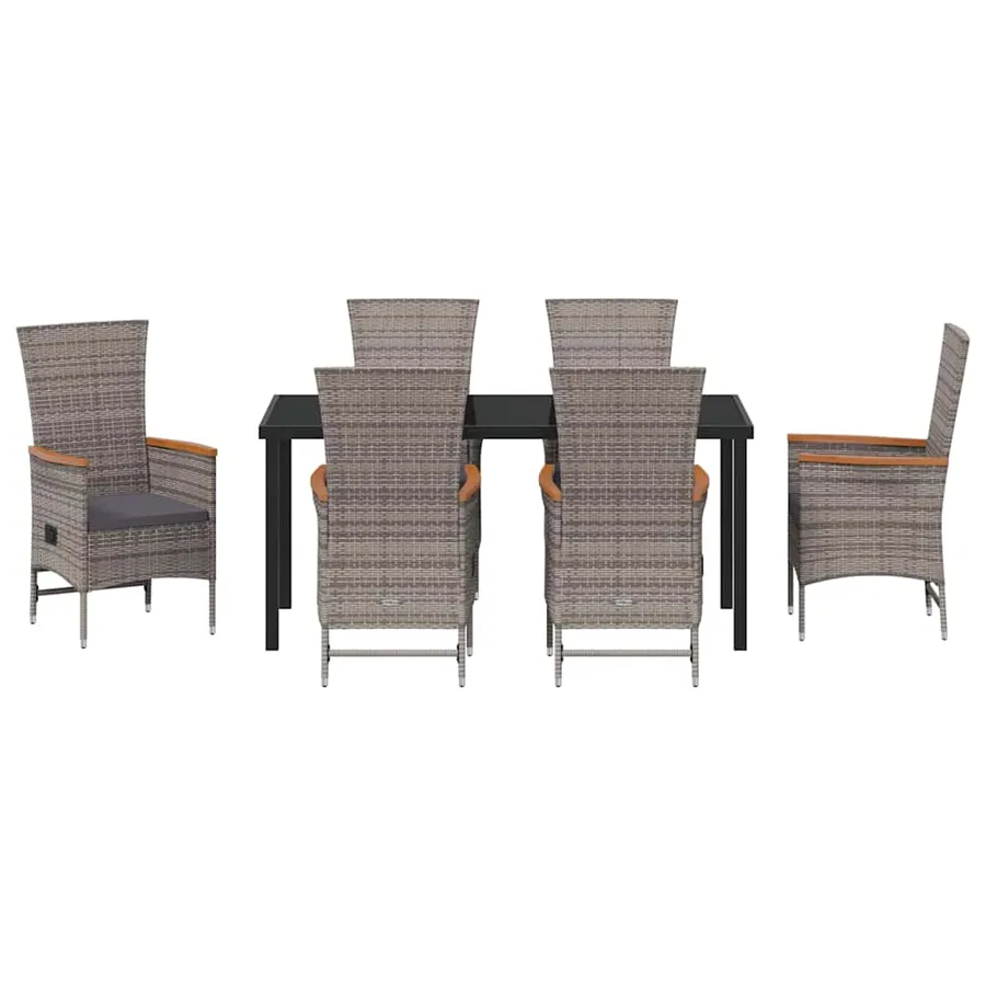 Ensemble de salle à manger pour jardin avec coussin 7 pcs Gris - 7