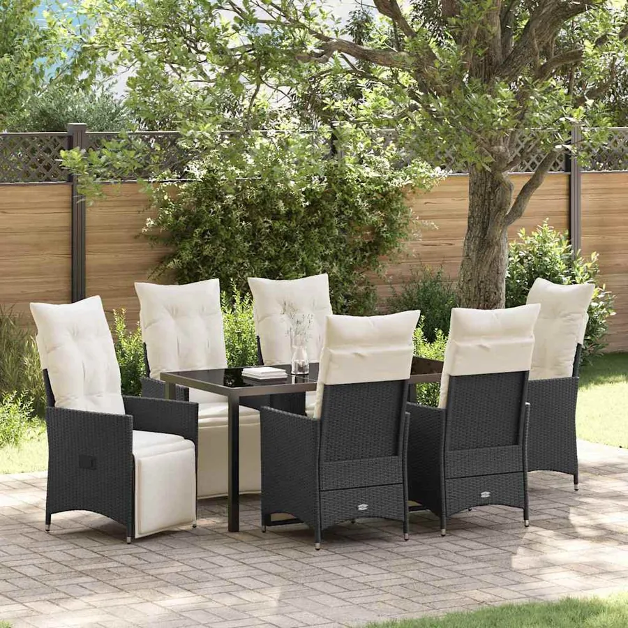 Ensemble de salle à manger pour jardin 7 pcs Noir polyrotin