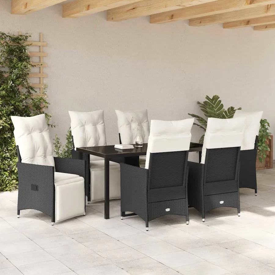 Ensemble de salle à manger pour jardin 7 pcs Noir polyrotin - 4