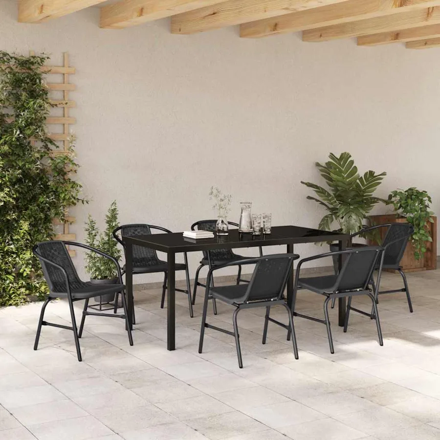 Ensemble de salle à manger pour jardin 7 pcs Noir - 4