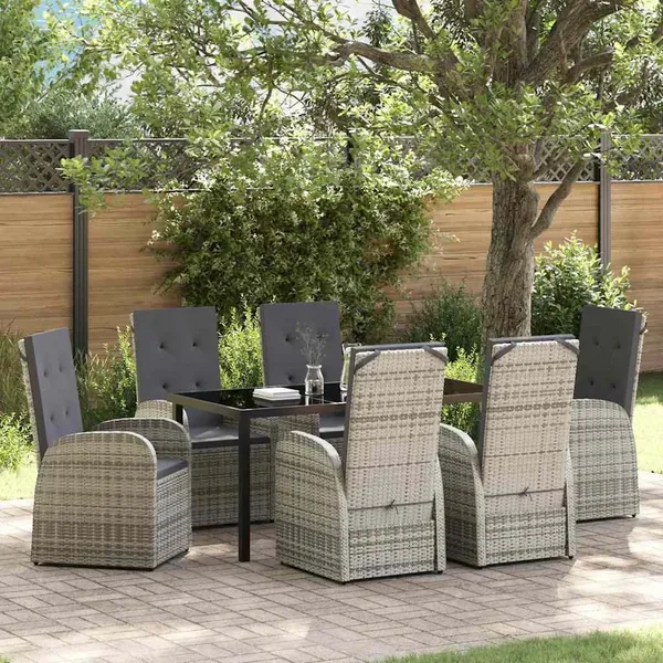 Ensemble de salle à manger pour jardin 7 pcs Gris polyrotin