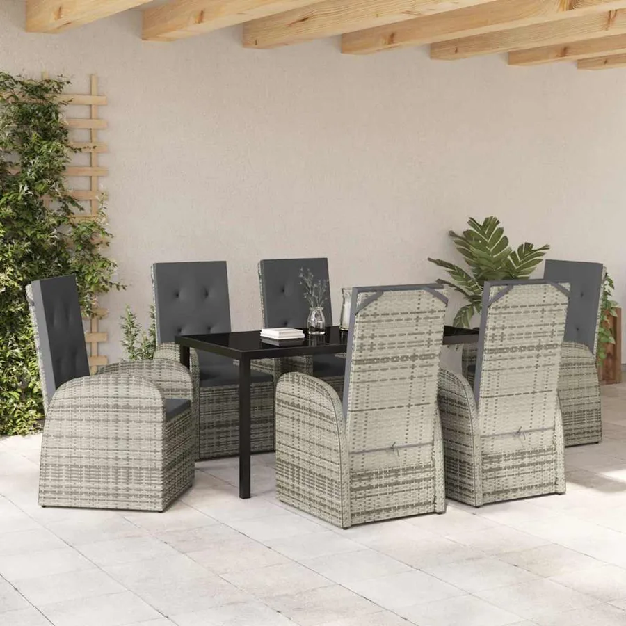 Ensemble de salle à manger pour jardin 7 pcs Gris polyrotin - 4
