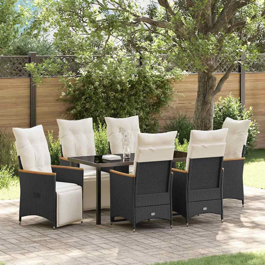 Ensemble de salle à manger pour jardin 7 pcs Noir polyrotin