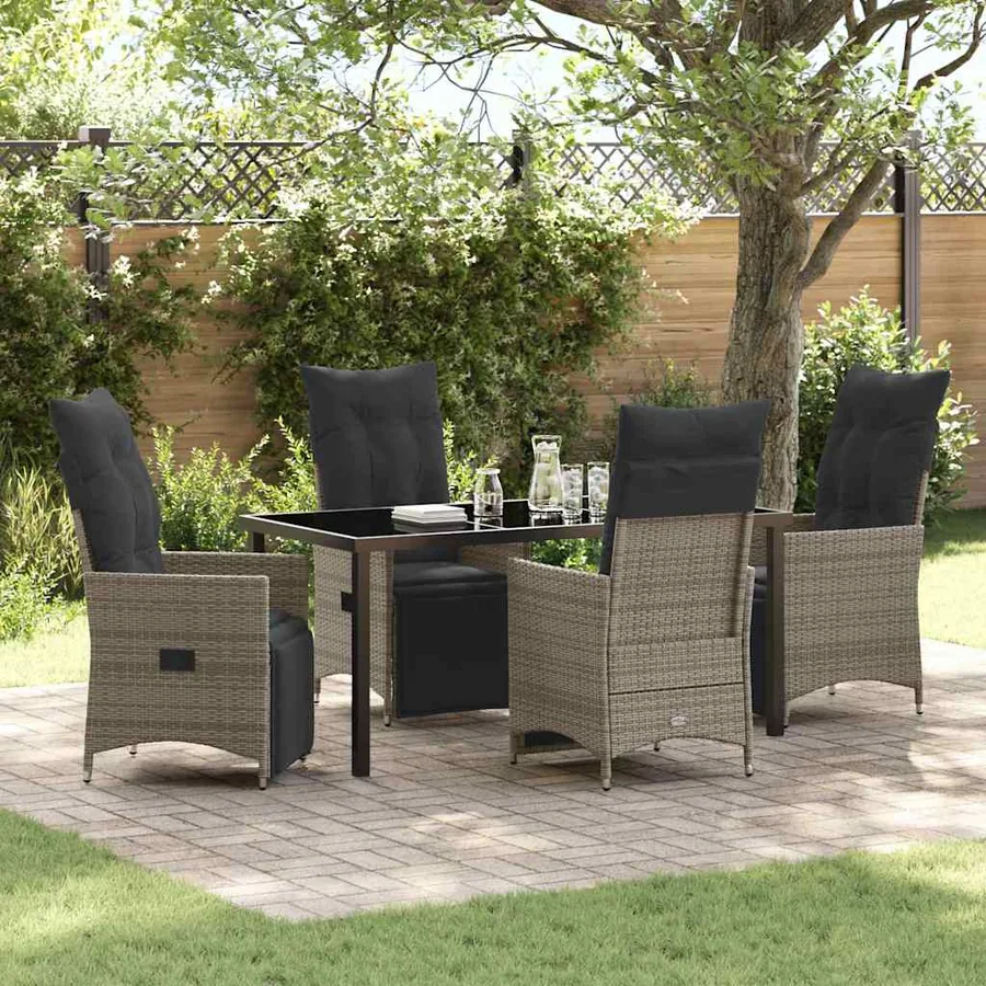 Ensemble de salle à manger pour jardin 5 pcs Gris polyrotin