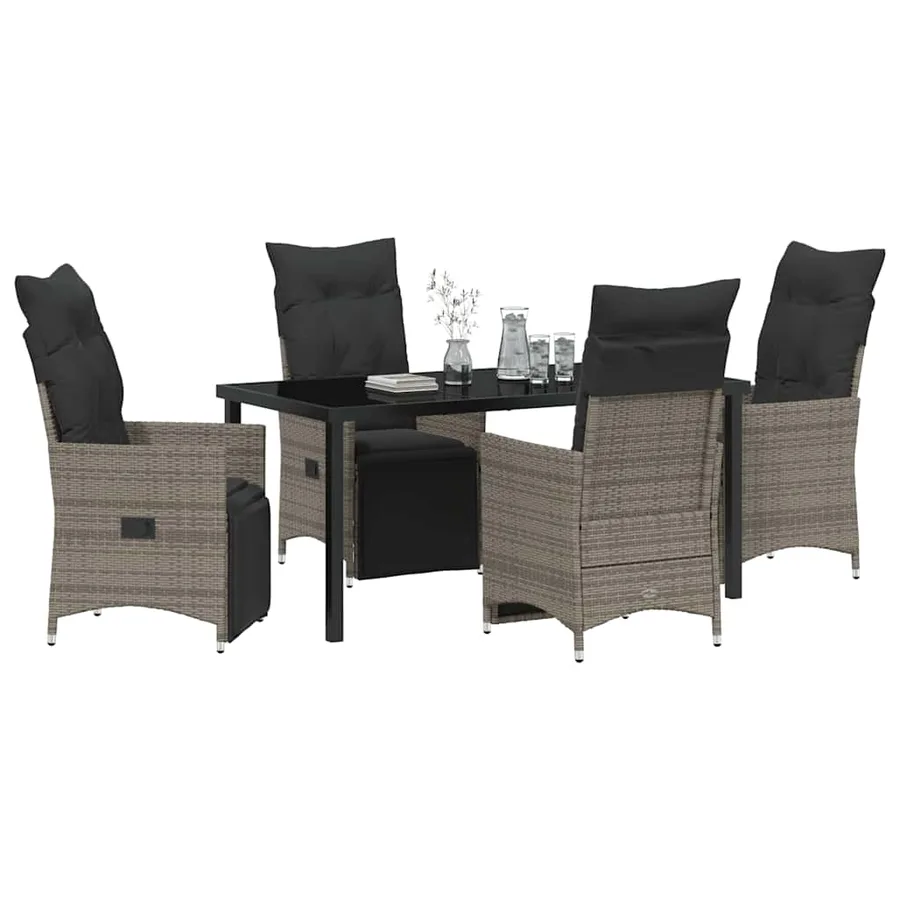 Ensemble de salle à manger pour jardin 5 pcs Gris polyrotin - 3