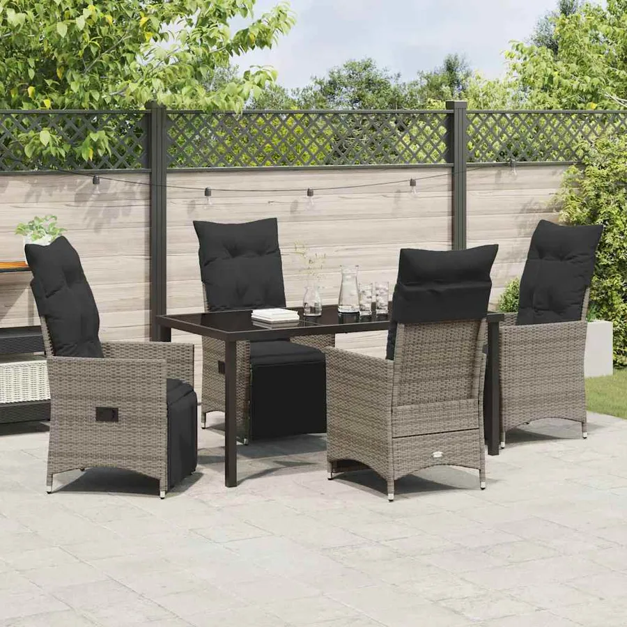 Ensemble de salle à manger pour jardin 5 pcs Gris polyrotin - 4