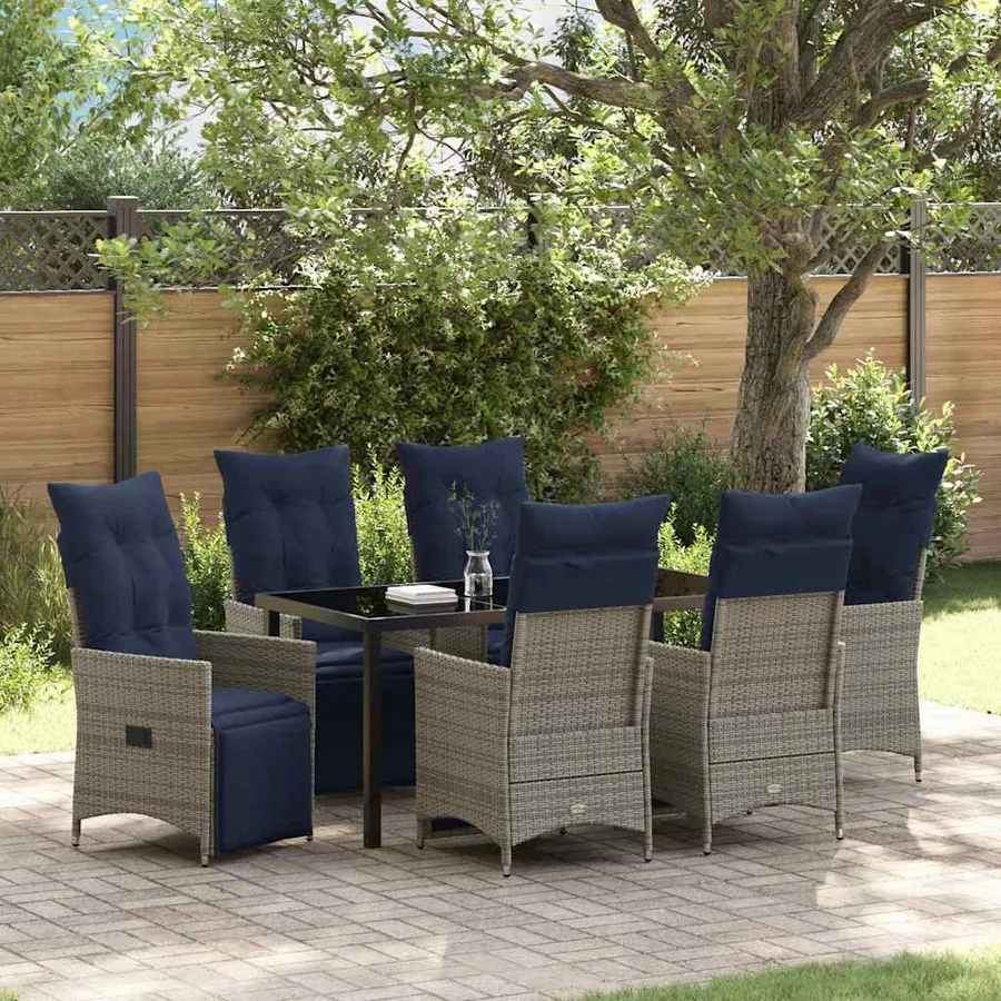 Ensemble table et chaises avec coussin 7 pcs Gris Rotin PE
