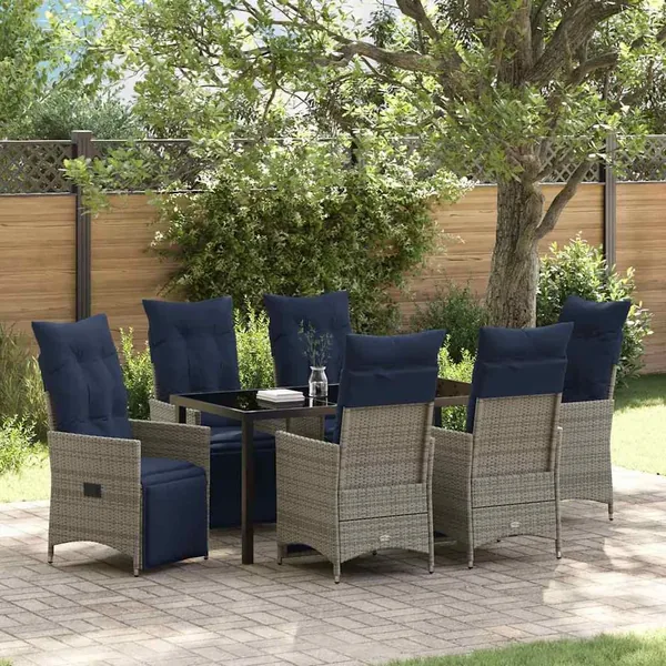 Ensemble table et chaises avec coussin 7 pcs Gris Rotin PE