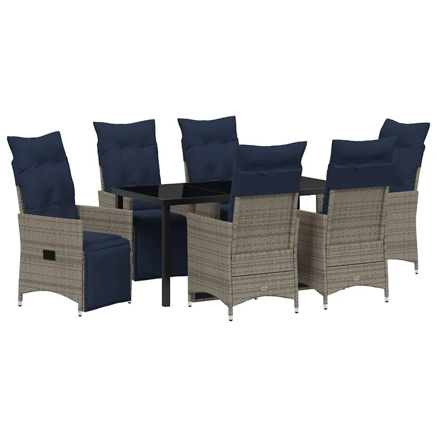 Ensemble table et chaises avec coussin 7 pcs Gris Rotin PE - 2