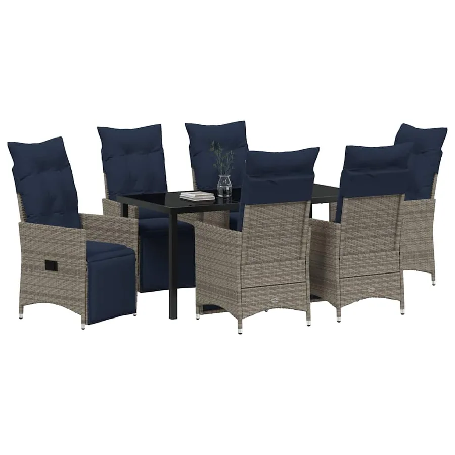 Ensemble table et chaises avec coussin 7 pcs Gris Rotin PE - 3