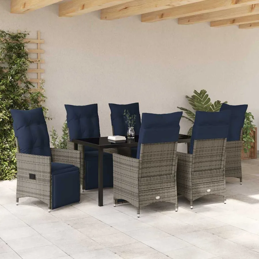 Ensemble table et chaises avec coussin 7 pcs Gris Rotin PE - 4