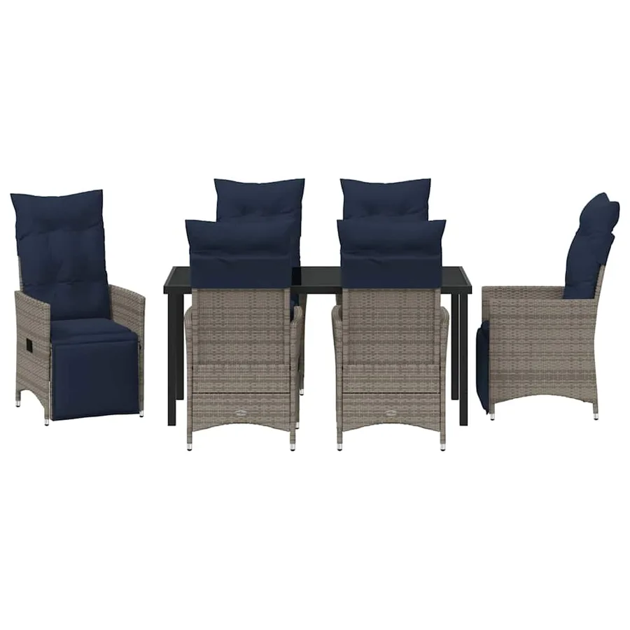 Ensemble table et chaises avec coussin 7 pcs Gris Rotin PE - 7