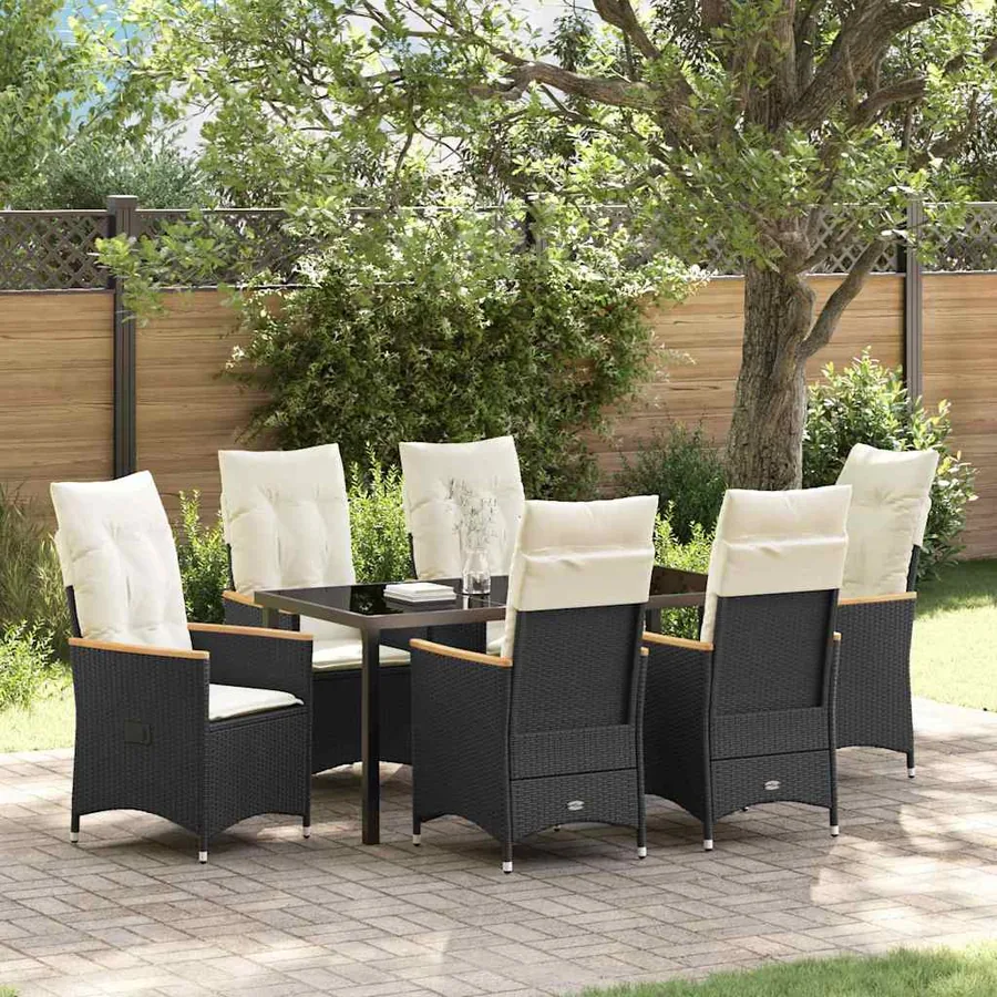 Ensemble de salle à manger pour jardin 7 pcs Noir polyrotin