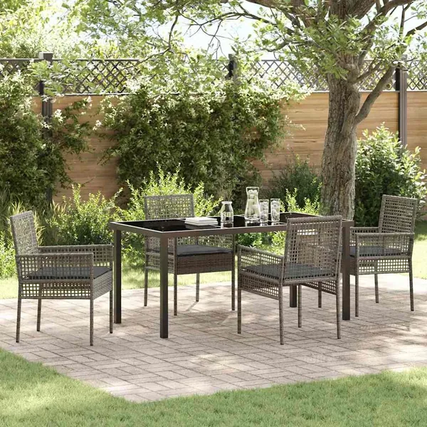 Ensemble de salle à manger pour jardin 5 pcs Gris polyrotin