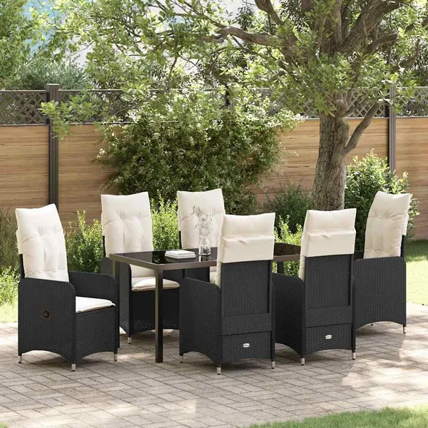 Ensemble de salle à manger pour jardin 7 pcs Noir polyrotin