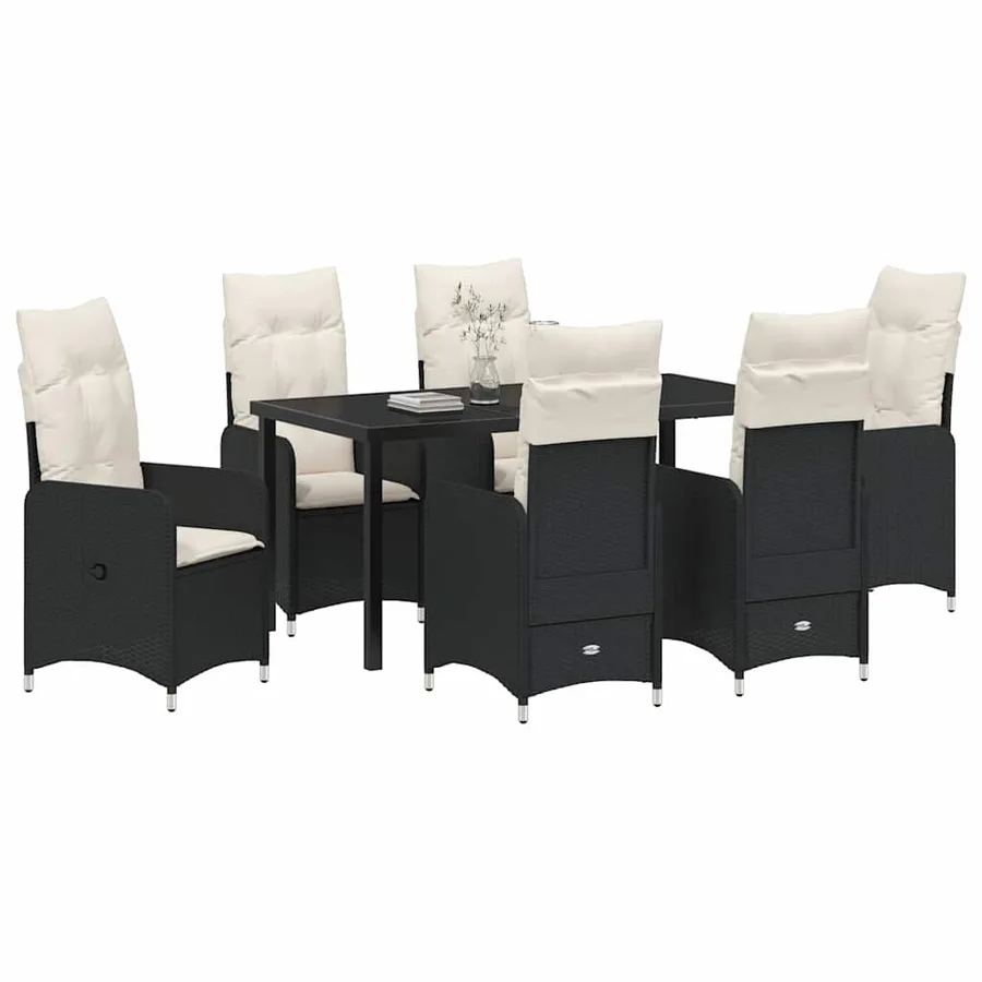 Ensemble de salle à manger pour jardin 7 pcs Noir polyrotin - 3
