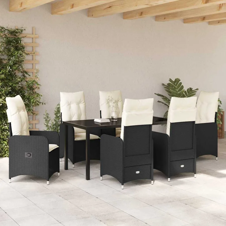 Ensemble de salle à manger pour jardin 7 pcs Noir polyrotin - 4