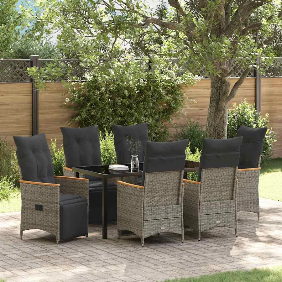 Ensemble de salle à manger pour jardin 7 pcs Gris polyrotin