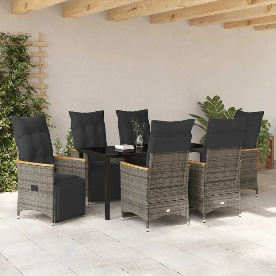 Ensemble de salle à manger pour jardin 7 pcs Gris polyrotin - 4