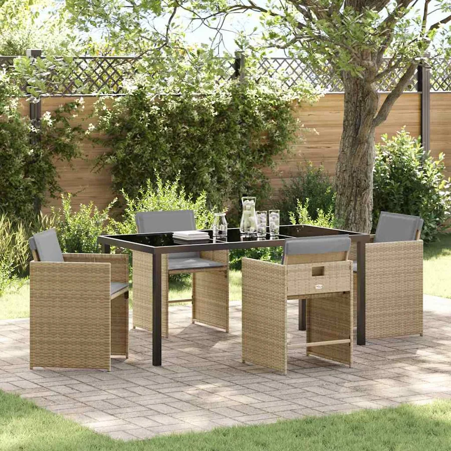 Ensemble de salle à manger pour jardin 5 pcs Beige polyrotin