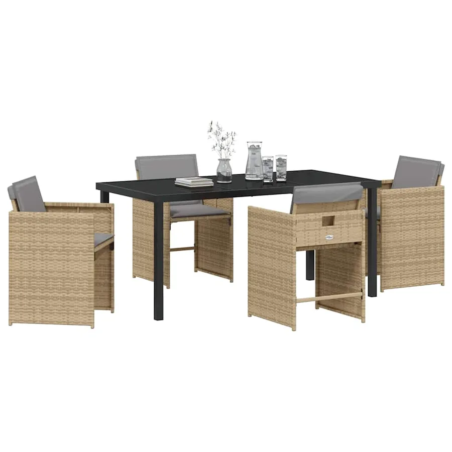 Ensemble de salle à manger pour jardin 5 pcs Beige polyrotin - 3