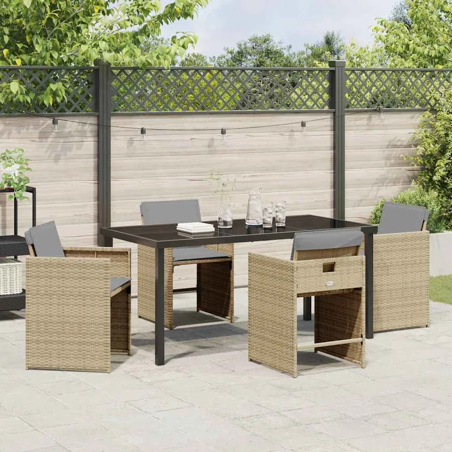 Ensemble de salle à manger pour jardin 5 pcs Beige polyrotin - 4