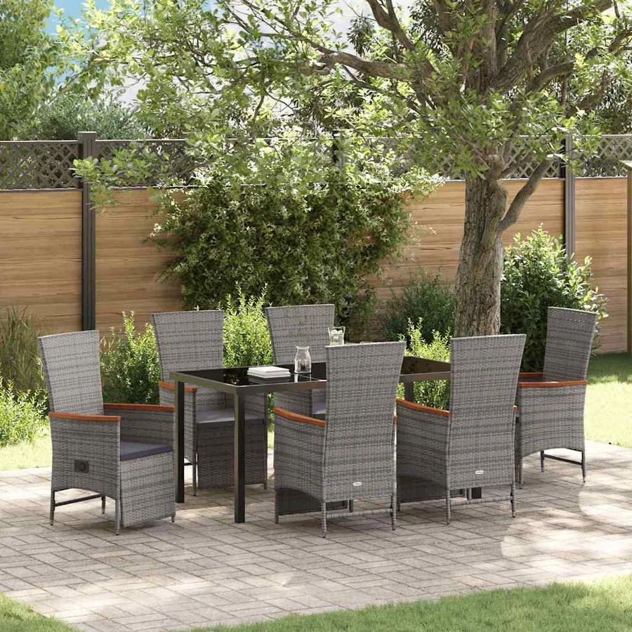 Ensemble de salle à manger pour jardin 7 pcs Gris polyrotin