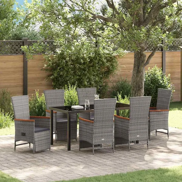 Ensemble de salle à manger pour jardin 7 pcs Gris polyrotin