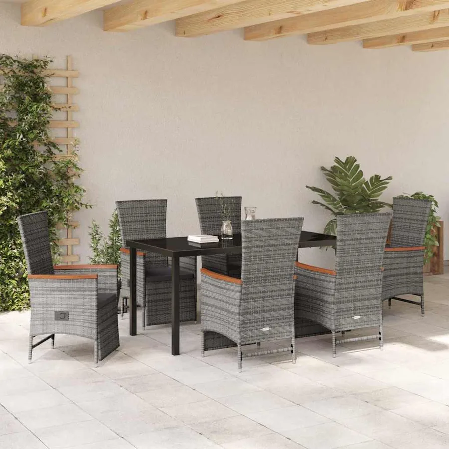 Ensemble de salle à manger pour jardin 7 pcs Gris polyrotin - 4