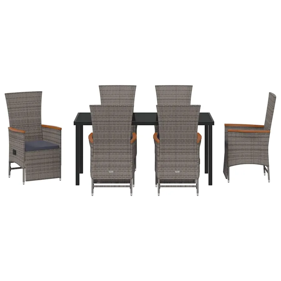 Ensemble de salle à manger pour jardin 7 pcs Gris polyrotin - 7