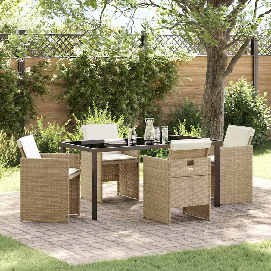 Ensemble de salle à manger pour jardin 5 pcs Beige polyrotin