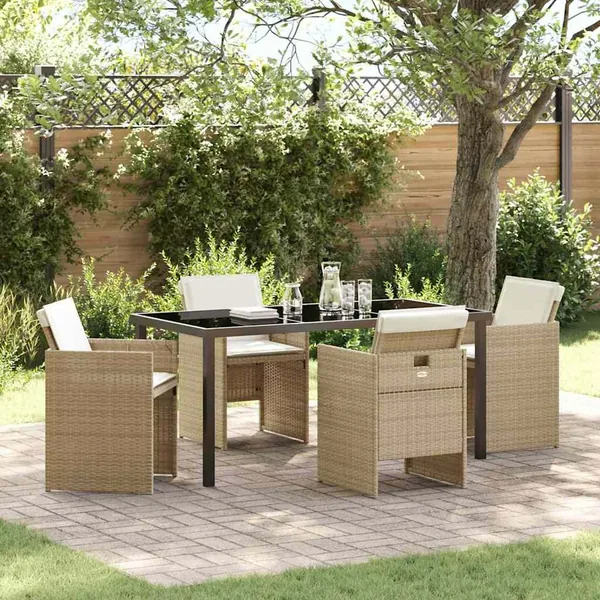 Ensemble de salle à manger pour jardin 5 pcs Beige polyrotin