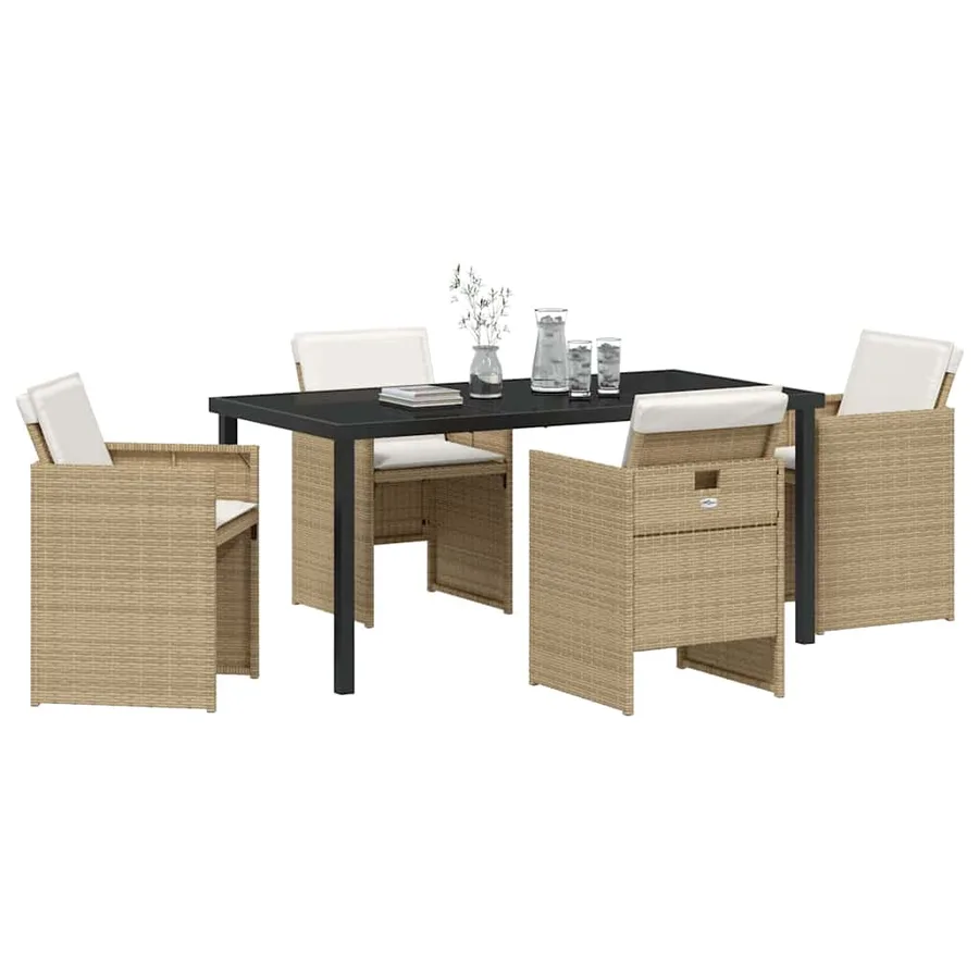 Ensemble de salle à manger pour jardin 5 pcs Beige polyrotin - 3
