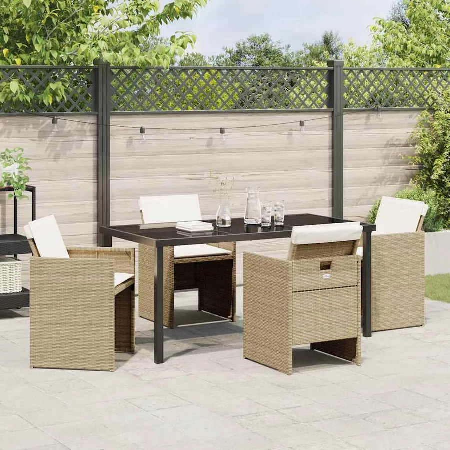 Ensemble de salle à manger pour jardin 5 pcs Beige polyrotin - 4