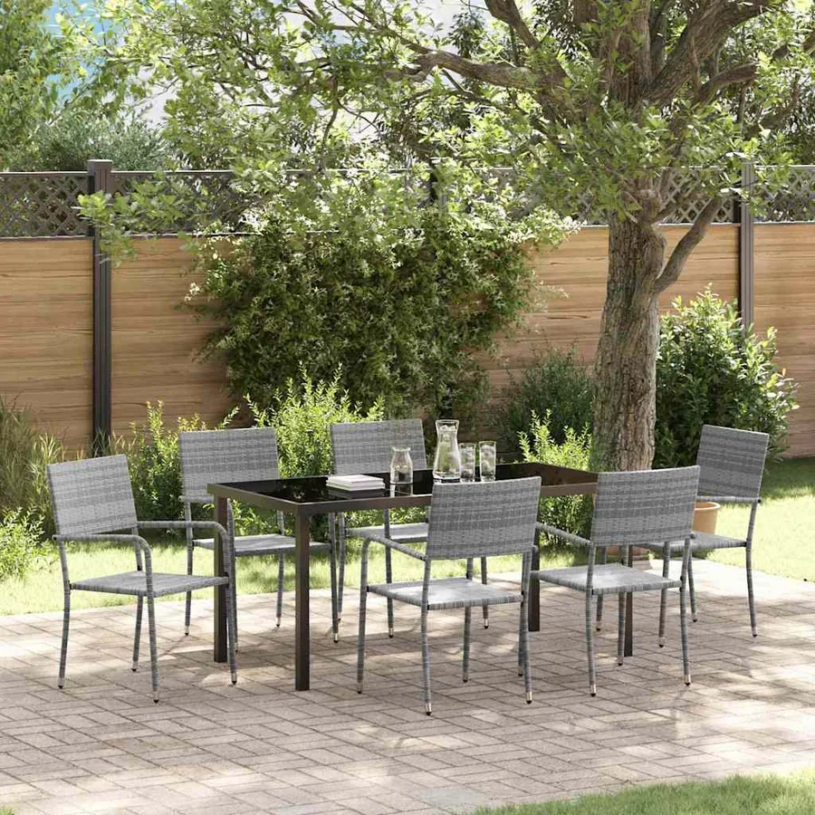 Ensemble de salle à manger pour jardin 7 pcs Gris polyrotin