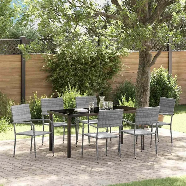 Ensemble de salle à manger pour jardin 7 pcs Gris polyrotin