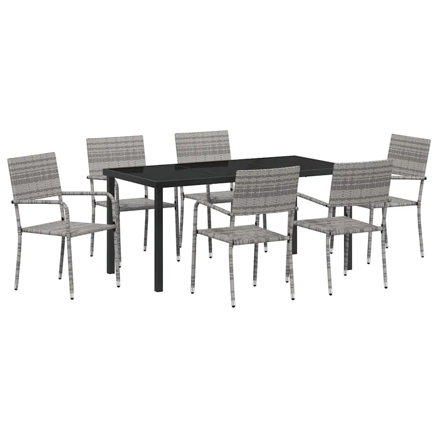 Ensemble de salle à manger pour jardin 7 pcs Gris polyrotin - 2