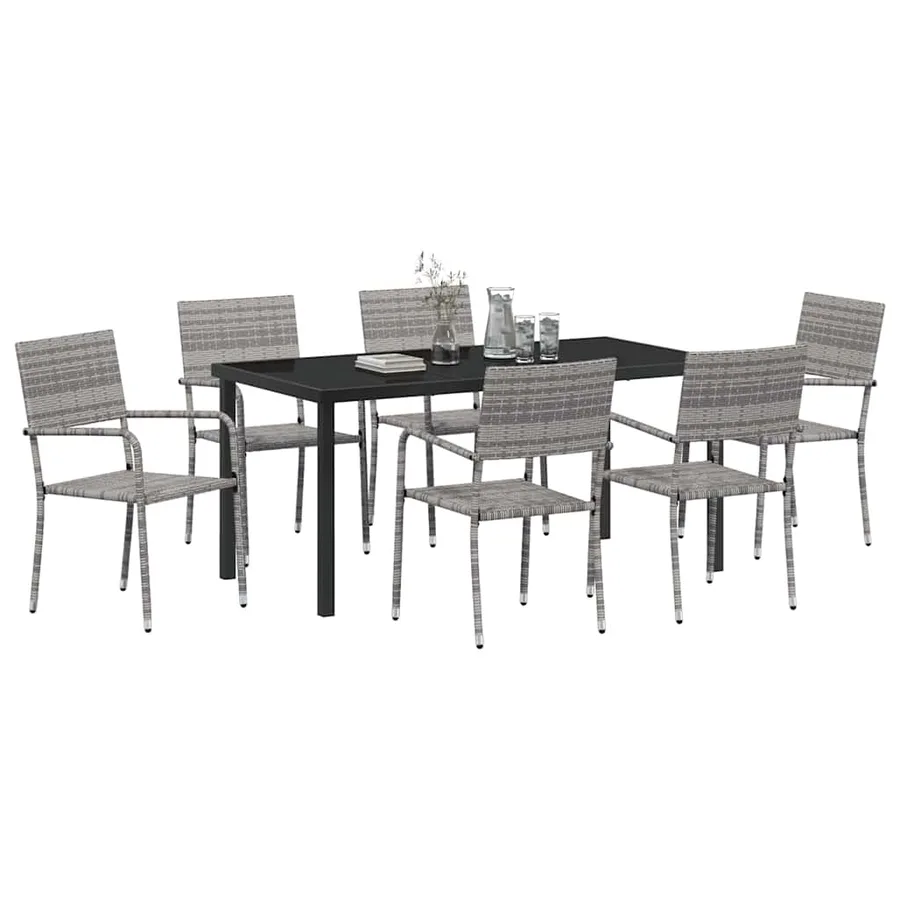 Ensemble de salle à manger pour jardin 7 pcs Gris polyrotin - 3