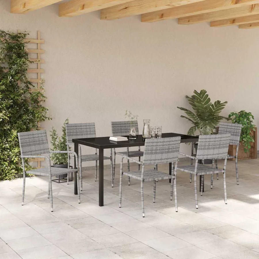 Ensemble de salle à manger pour jardin 7 pcs Gris polyrotin - 4
