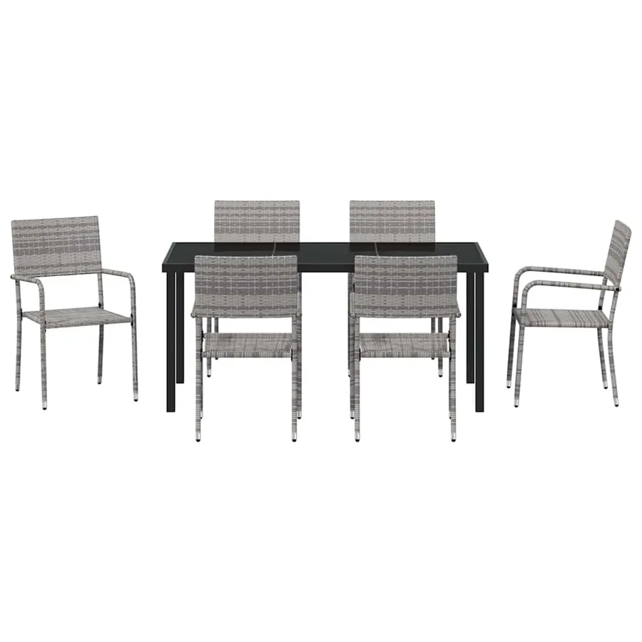 Ensemble de salle à manger pour jardin 7 pcs Gris polyrotin - 7
