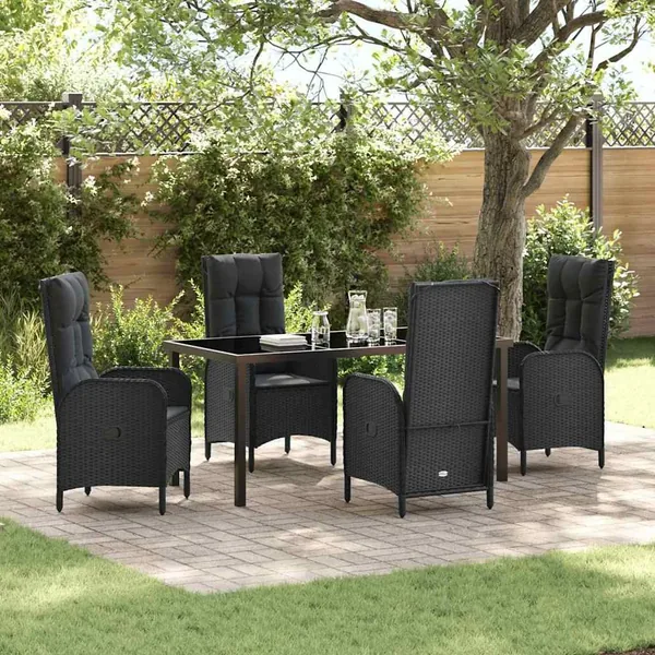 Ensemble de salle à manger pour jardin 5 pcs Noir polyrotin