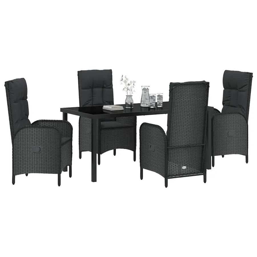Ensemble de salle à manger pour jardin 5 pcs Noir polyrotin - 3