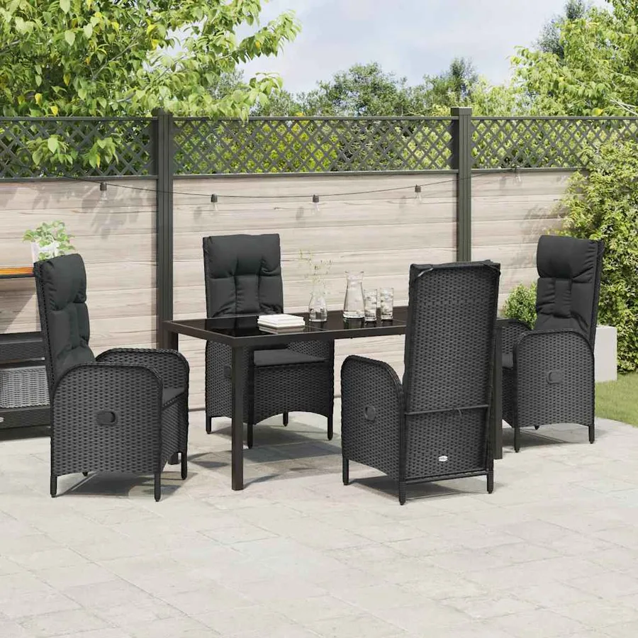 Ensemble de salle à manger pour jardin 5 pcs Noir polyrotin - 4